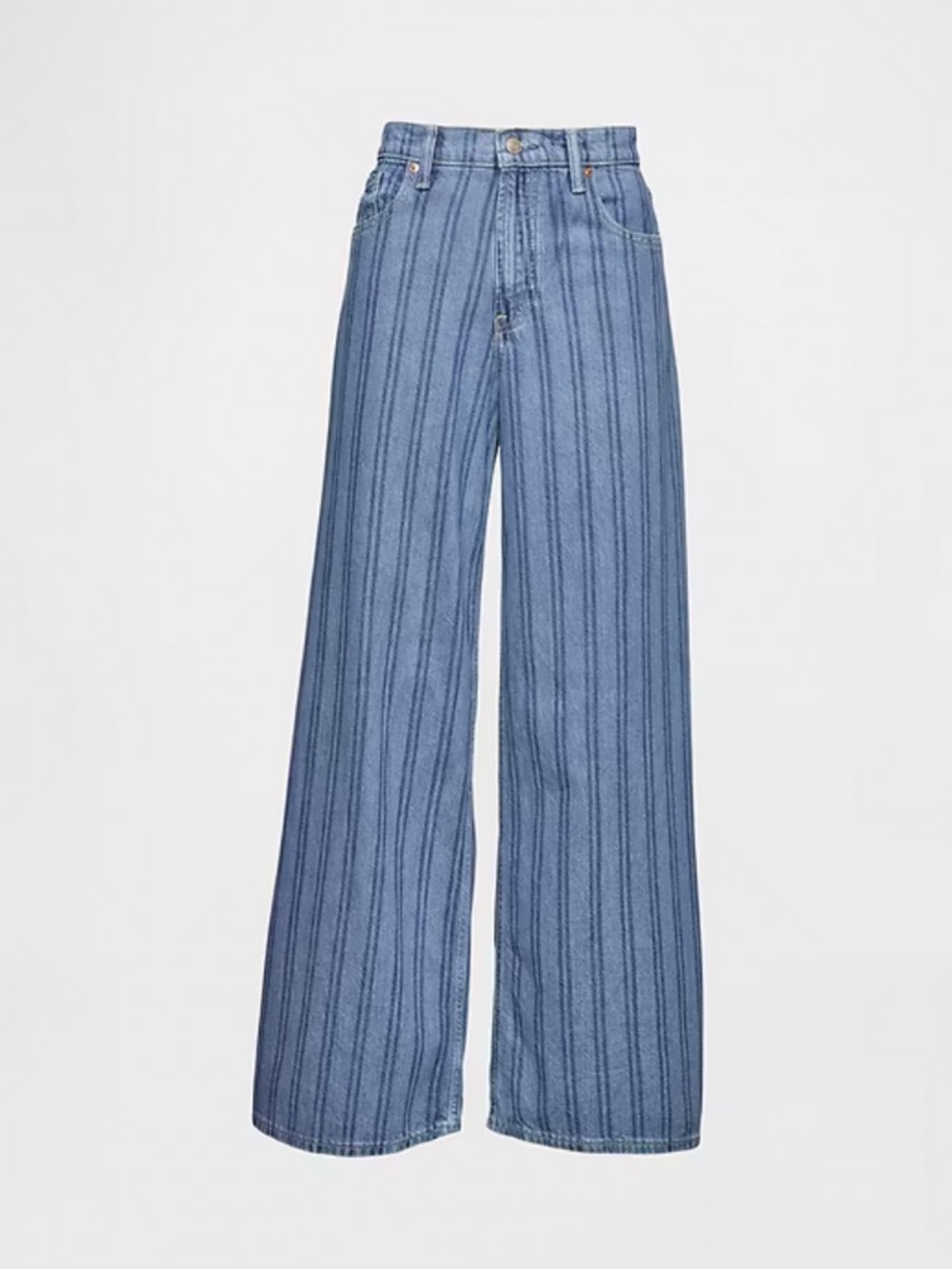 GAP UltraSoft Baggy Jeans Indigo Stripe Mid Rise Tencel Blend Women’s 31 Short - Picture 7 of 16